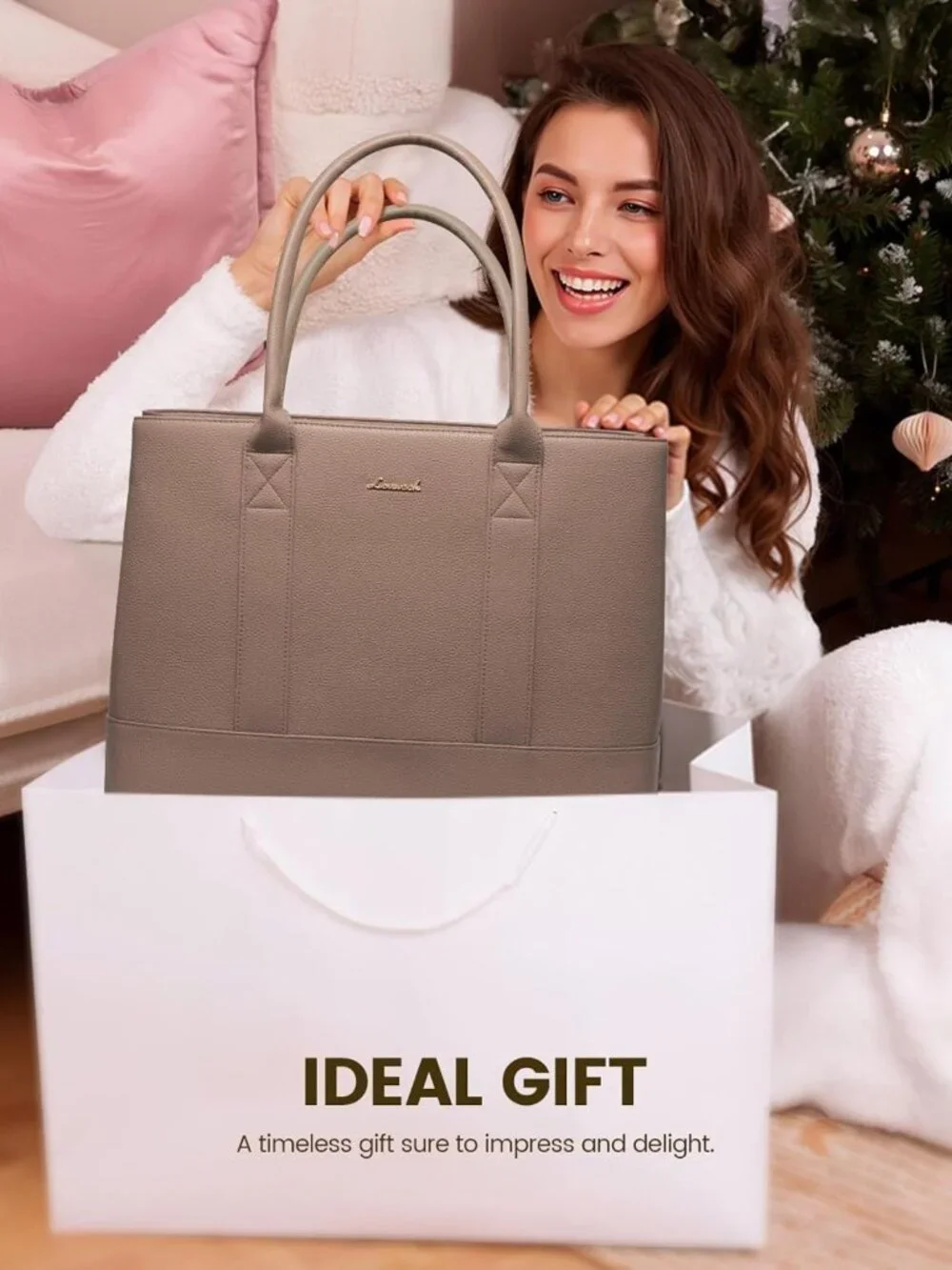 Stylish Waterproof PU Leather Laptop Tote Bag, 15.6